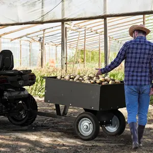 YINTATECH 350lbs Heavy-Duty Tow Behind Dump Cart for Lawn Garden Tractor & ATV Trailer, Black Outdoor Portable
