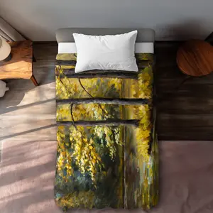 Begin Home Decor C1DCTXLWF2A1RI Fall Landscape by the Water - Contemporary Green Twin Size Extra Long Duvet Cover