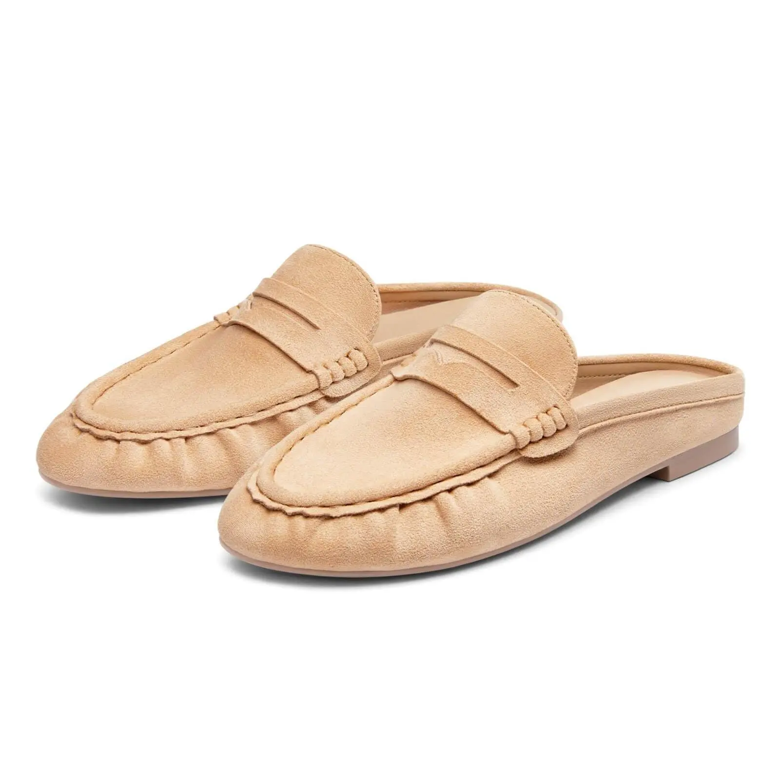 Coutgo Women's Casual Faux Leather Loafers, Lightweight Plain Mule Slides with Round Toe and Penny Strap, Shoe, Footwear