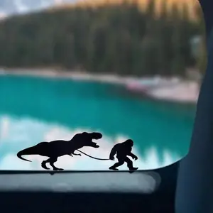 Funny T-Rex & Bigfoot Car Window Sticker - Trending Dinosaur Prank Car Decor, Waterproof Vinyl Perfect for Rear Window & Interior