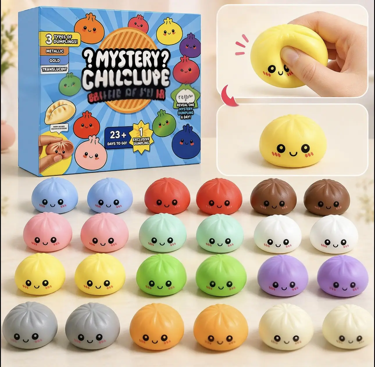 2026 Dumpling Squishy Advent Calendar, 24pcs Mini Funny Bao Bun Mystery Countdown Box, Dumpling Squeeze Stress Balls, Sensory Squishies Fidget Toy, Cute Styles Collectibles, Extra Mini Dumpling Squishy Gifts for Teens & Adults, Adults+Teen