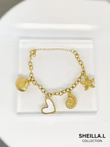 18k Gold-Plated Seashell & Heart Charm Bracelet – Stainless Steel