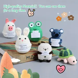 6pcs Whimsy Woodland Handmade Amigurumi Animal Figurines - Charming Crochet Plush Rabbit, Pig, Frog, Koala, Cat, Turtle Decor Set for Party, No Electricity Required