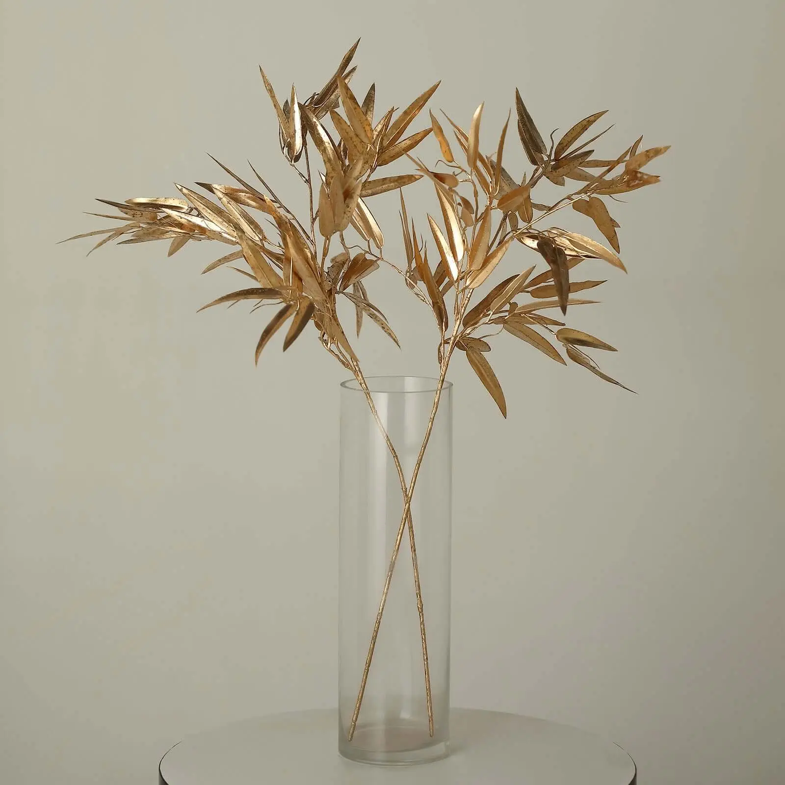 2-Pack Decorative Artificial Bamboo Leaf Stems, 33" Metallic Gold Long Stem Fern Style - Fake Flowers Outdoor, Plastic Fake Greenery for Room Decor with Exotic Look