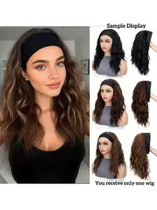 16-Inch Women's Wavy Hairband Wig 1PCS, Synthetic Water Wave Style, High-Temperature Fiber, Elastic Band, Versatile Fashion, Daily Wear