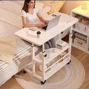 Multifunctional Desk On Wheels - Height-Adjustable Rolling Desk With Storage Shelves