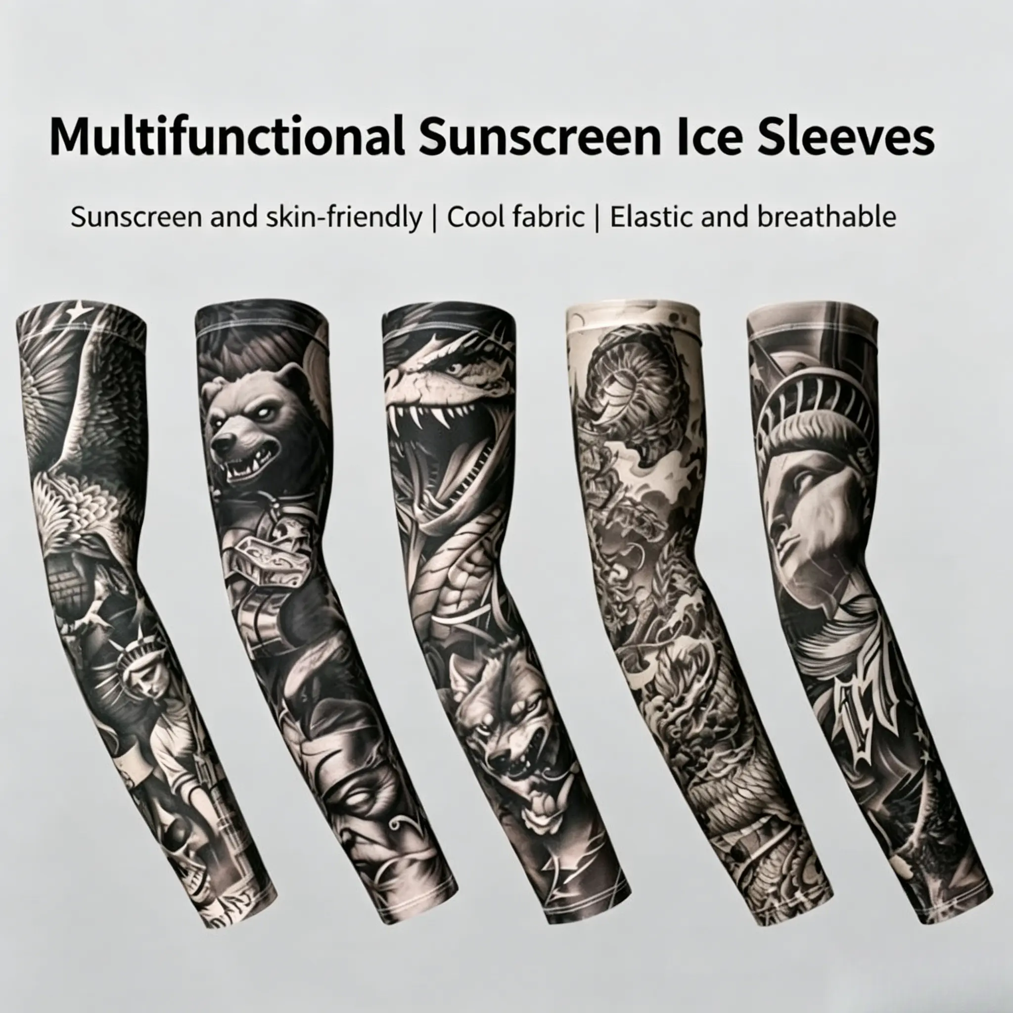Men's Summer Outdoor Sports Cycling Arm Sleeves with Floral Design, Ice Silk Sun Protection, and Tattoo-Style Arm Covers