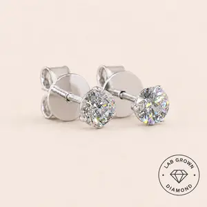 PAVOI Lab Grown Diamond Martini Stud Earrings - 14K Solid Gold 3-Prong Setting