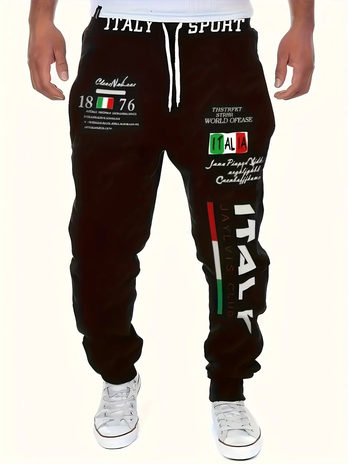 Men's Italian Letter Print ITALY Flag Elastic Drawstring Waist Slight Stretch Regular Fit Casual Outdoor Running Pants for Streetwear Fall Comfortable Sports Pants Jogging Pants Party Wear Durable Sportswear All-Season Comfort