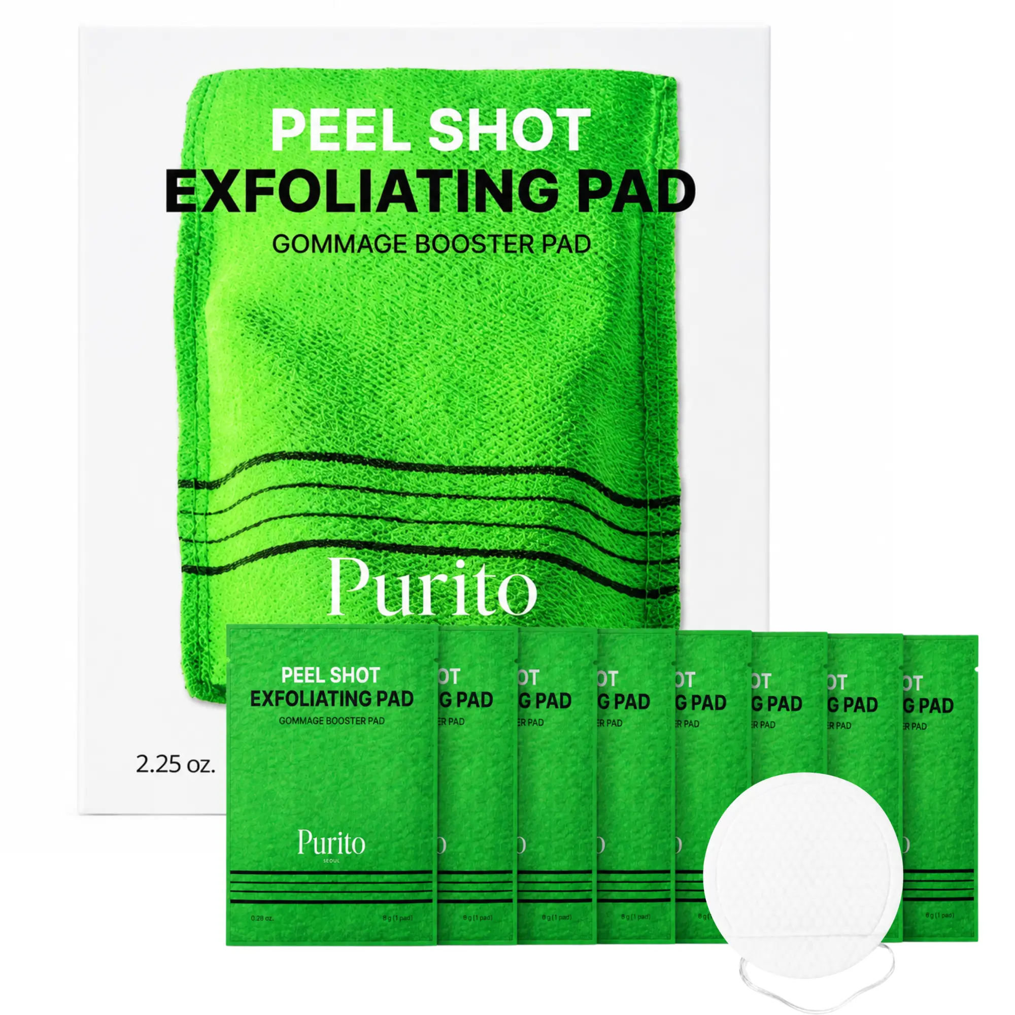 PURITO Seoul- Peel Shot Exfoliating Pads - 8 Pads with AHA BHA PHA Enzymes for Dead Skin, Pores and Smooth Radiant Skin