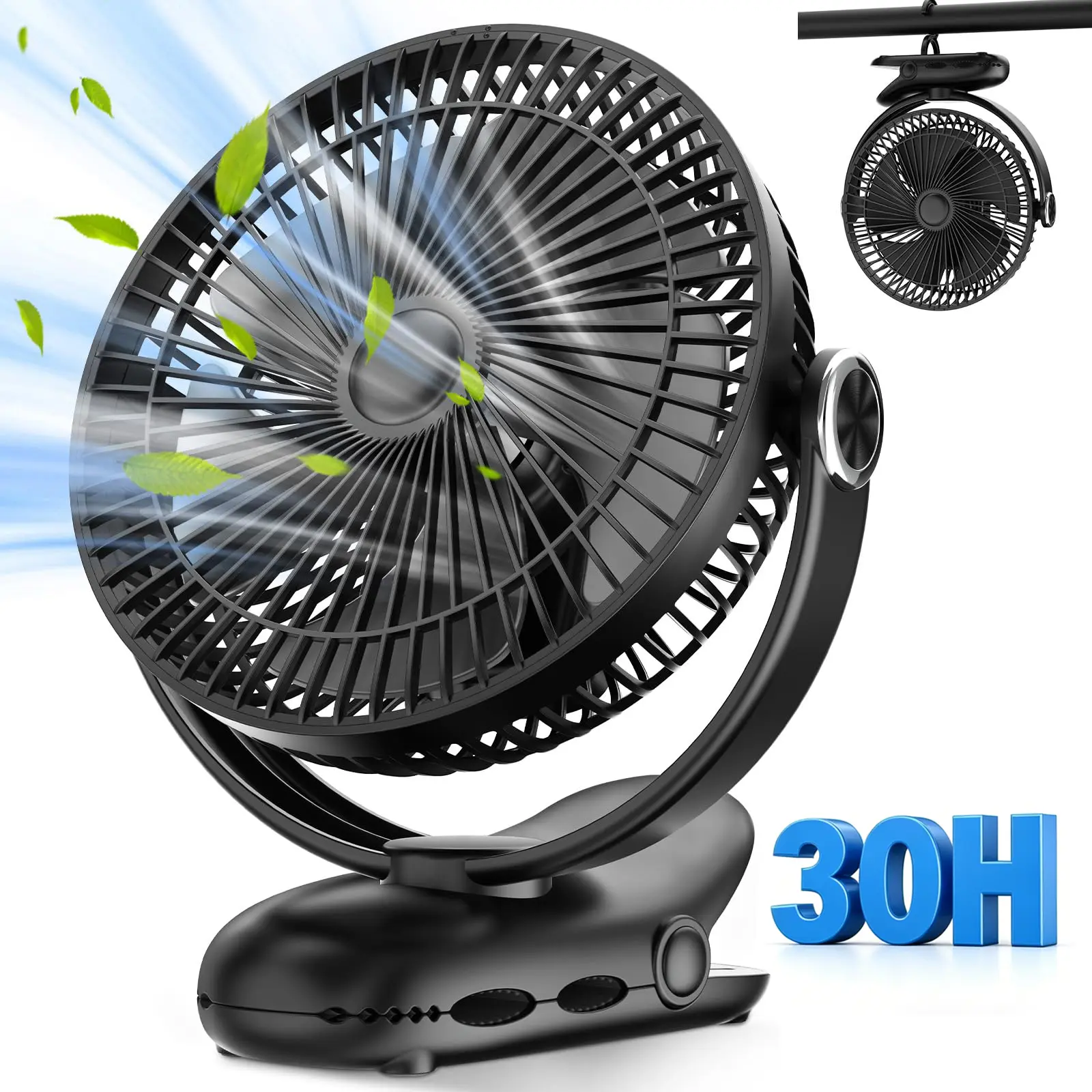 10000mAh Rechargeable Portable Clip Fan,360° Rotate Quiet Turbo Desk Fan, Small Battery Operated USB Fan for Stroller Bed Travel Camping Golf Gym summerwins,dorm essentials,home essentials