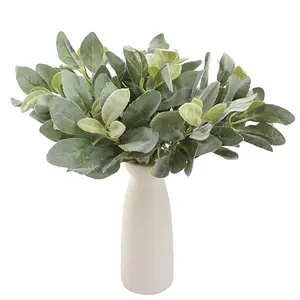 Artificial Flocked Lambs Ear Items 10pcs Fake Greenery Leaves for Wedding Bouquet Home Decor