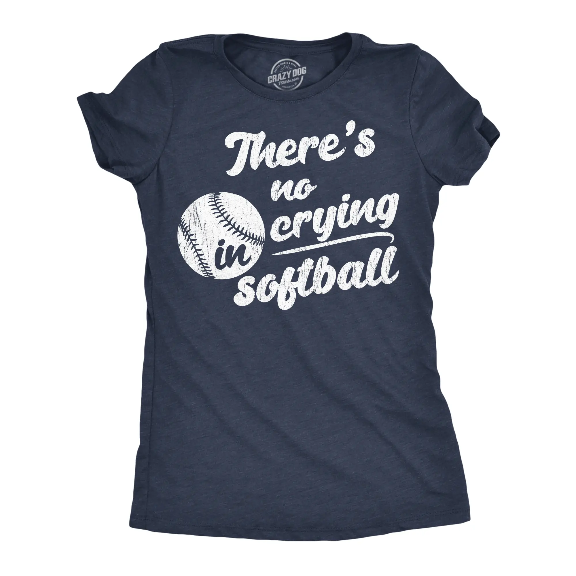 Womens Funny T Shirts Theres No Crying In Softball Sarcastic Graphic Novelty Tee for Ladies Funny Womens T Shirts Cute Vintage Fashion Casual Ladies T-Shirt Gift Funny Sarcastic Top Women's Novelty Tees Navy - No