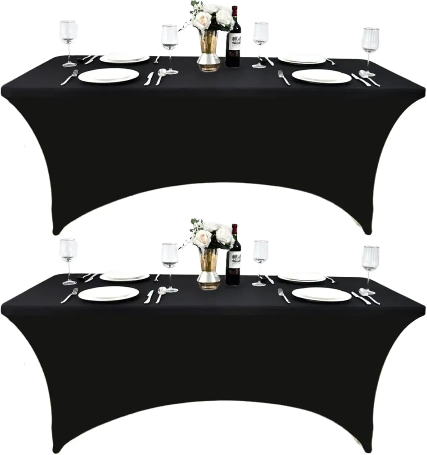 2-Pack 6ft Black Spandex Table Covers for Rectangle Standard Folding Tables - Wrinkle Resistant Stretch Tablecloths - Ultimate Fitted Table Protector for Parties, Trade Shows, Banquet Decor Ornaments Decoration