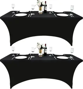 2-Pack 6ft Black Spandex Table Covers for Rectangle Standard Folding Tables - Wrinkle Resistant Stretch Tablecloths - Ultimate Fitted Table Protector for Parties, Trade Shows, Banquet Decor Ornaments Decoration