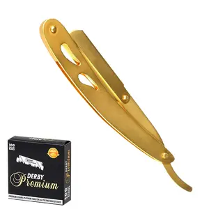 Gold Straight Razor Stainless Steel with 100 blades Single Edge Barber Shaving Razor for Men Professional Cut Throat Reusable Razor for Beard Shaper