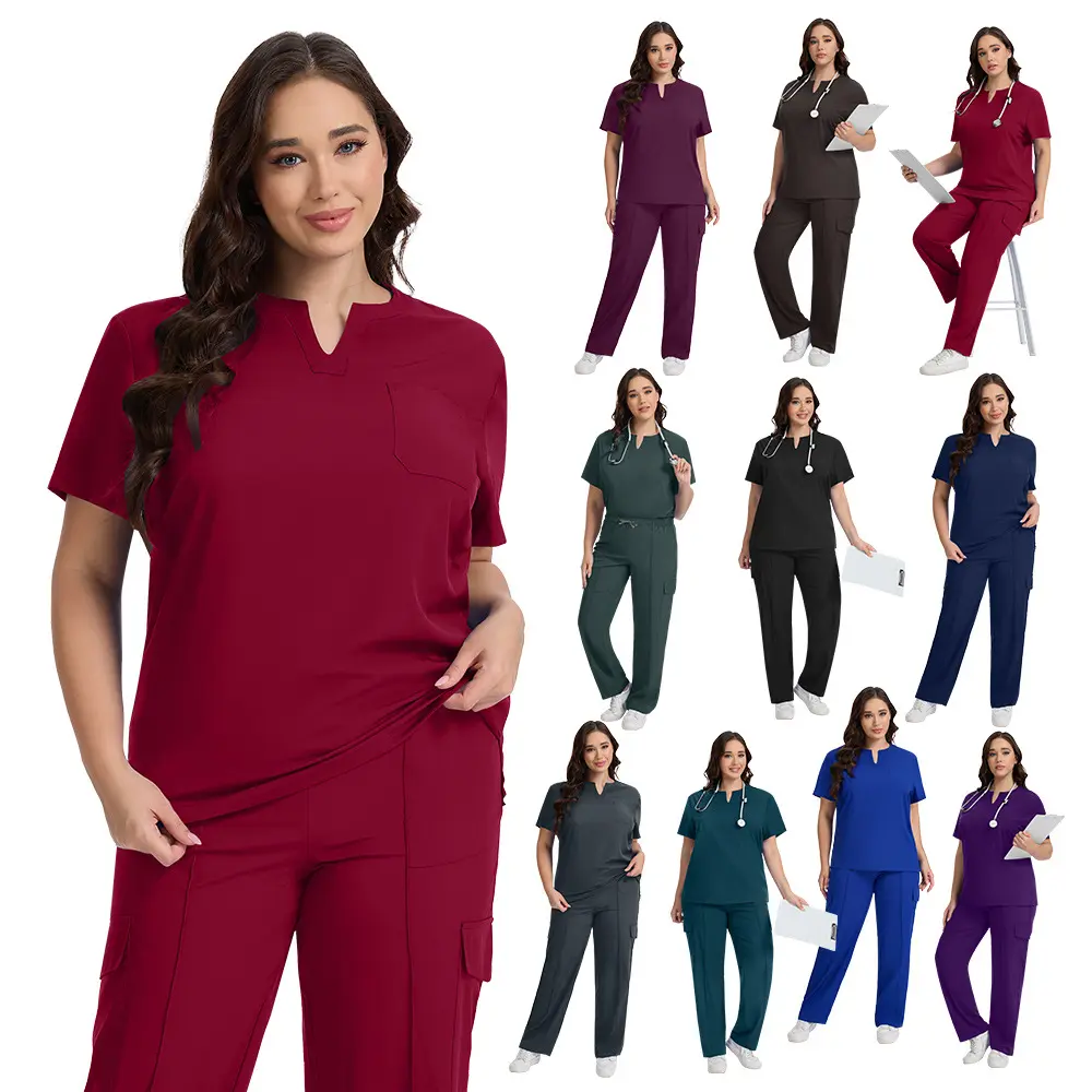 Green Town Scrubs for Women - Tuck-in V-Neck Scrub Top, Stretch Fabric, Lightweight, Easy Care
