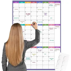 Large Dry Erase Calendar For Wall - Undated 3 Month Calendar, 28'' x 40'', Erasable &  Laminated White Board With 8 Round Stickers, Vertical Layout for Office, Classroom and