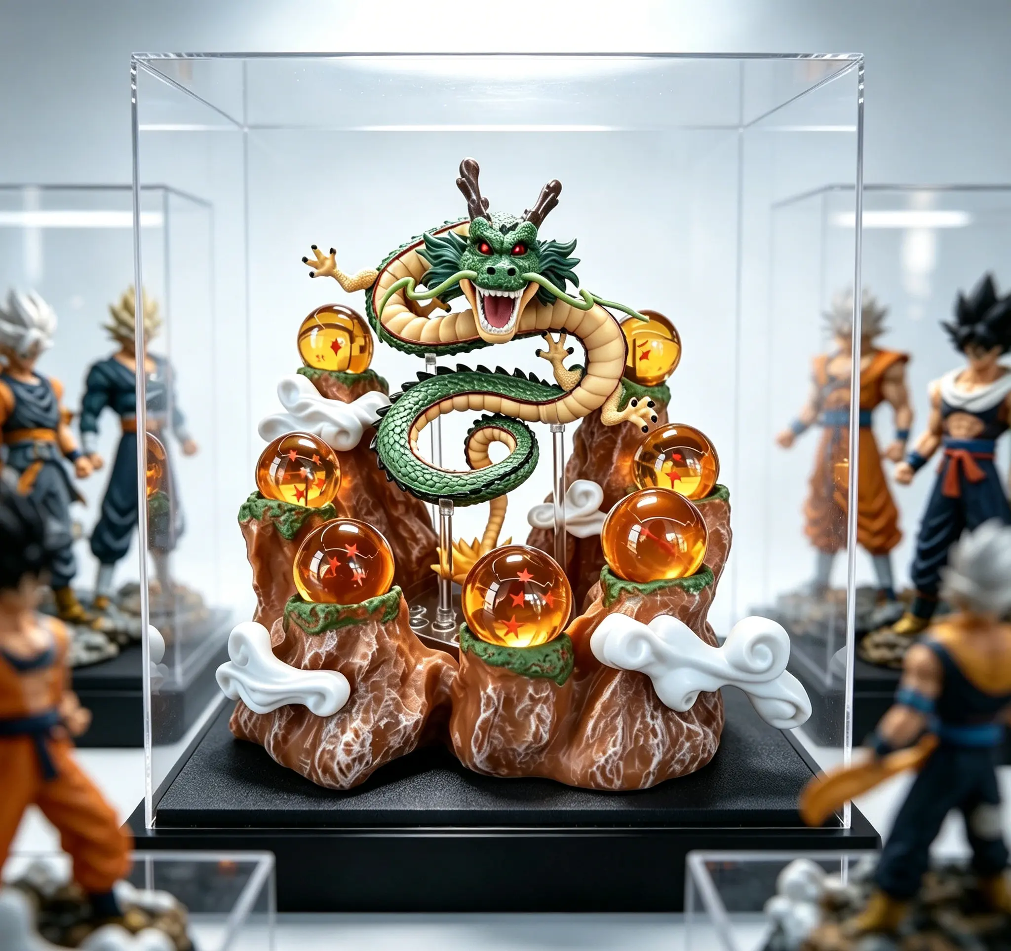 DBZ 15cm Resin Dragon Statue Set with Rockery Base | 7Pcs 3.5cm Star-Patterned Crystal Spheres + Acrylic Display Stand | Gift-Boxed Lucky Home Decor Collectible for Holidays & Business Gifting
