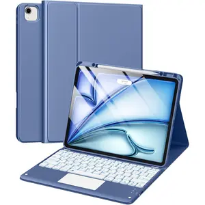 for iPad Air 13 Inch & Pro 12.9 Case with Keyboard - Multi-Touch Trackpad, 7 Colors Backlit, Detachable Folio Keyboard Cover for iPad Pro 12.9 (6th, 5th, 4th, 3rd gen), Air 13 M3/M2 (Blue)