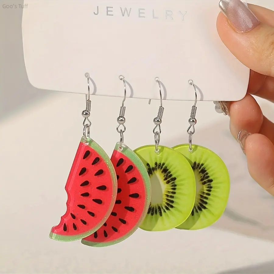 Women's Viral Cute Drop Earrings - Female Fashion Costume Jewelry, Watermelon-Kiwi Fruit Dangle, Lightweight Tropical Accessory for Summer Poolside Use, Lightweight And Vivid