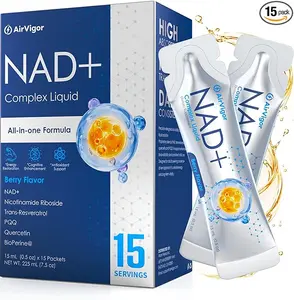 NAD+ Liposomal Liquid Supplement with NR, Resveratrol, Quercetin & PQQ, Cellular Energy & Daily Wellness Support, Berry Flavor, 15 Servings