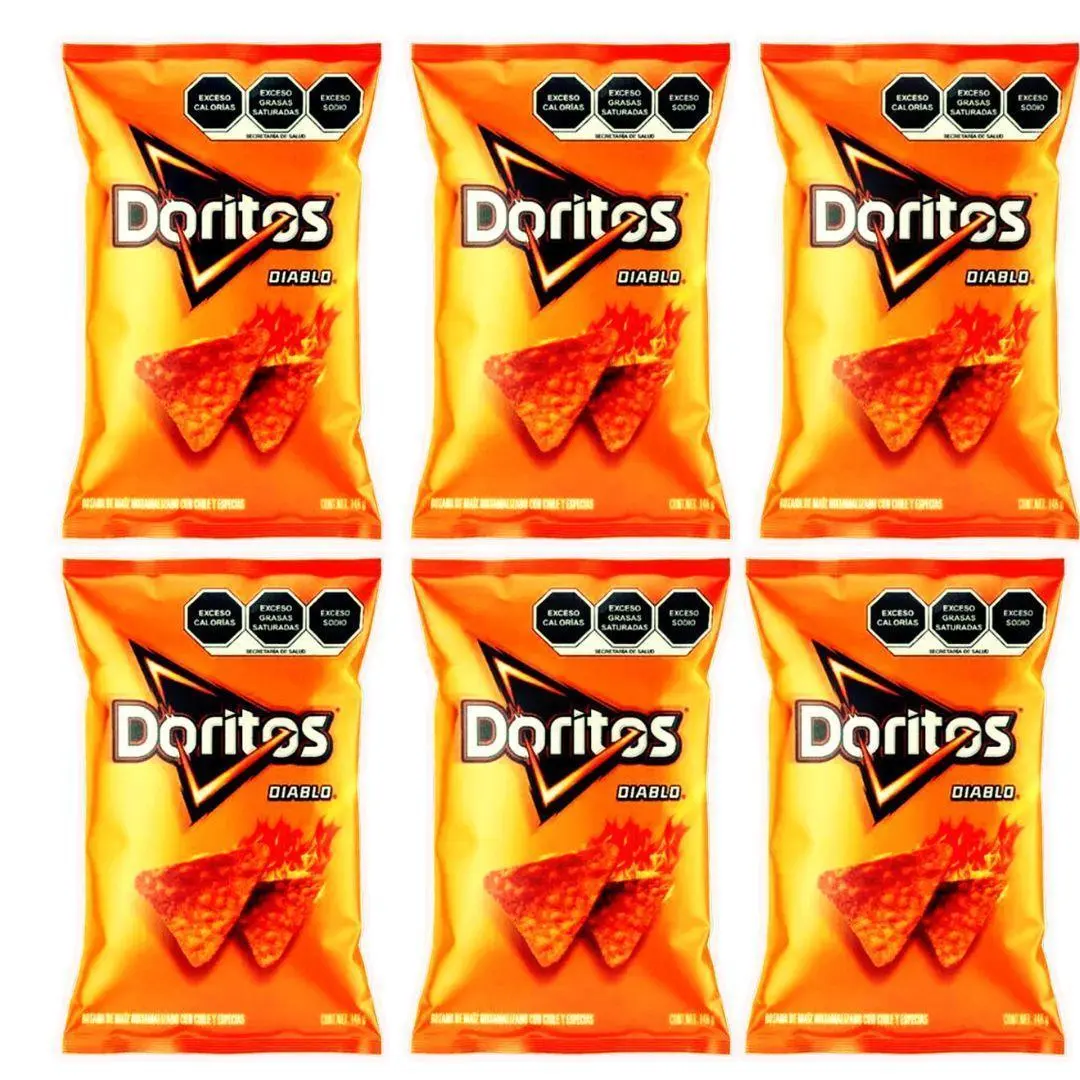 Doritos Diablo, Sabritas Chips, 6 Small Bags - Traditional Mexican Chips, Spicy, BBQ Snack Crispy