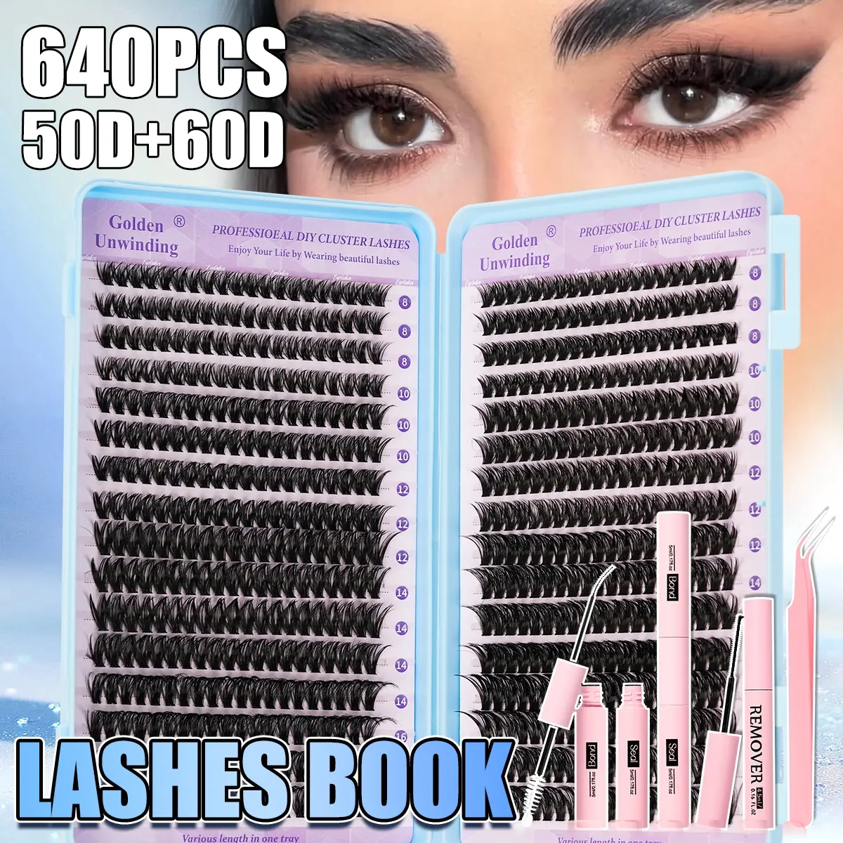 DIY eyelash extension kit, Wispy Lash Clusters, 2184 pieces, including glue, remover, tweezers, professional and beginner-friendly, easy to use at home, Wispy Lash Extensions