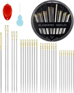 30-Count Steel Needles for Hand Sewing, 6 Sizes Large Eye Embroidery and Hand Quilting Needles Kit with Threaders for Art & Craft Projects