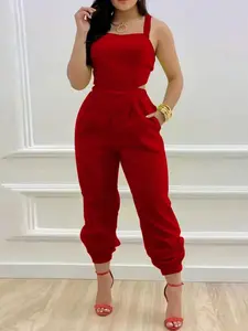 A women's fashion sophisticated waist-cut jogger jumpsuit, perfect for commuting and dating, suitable for all seasons, ideal for vacation, indoor and outdoor wear