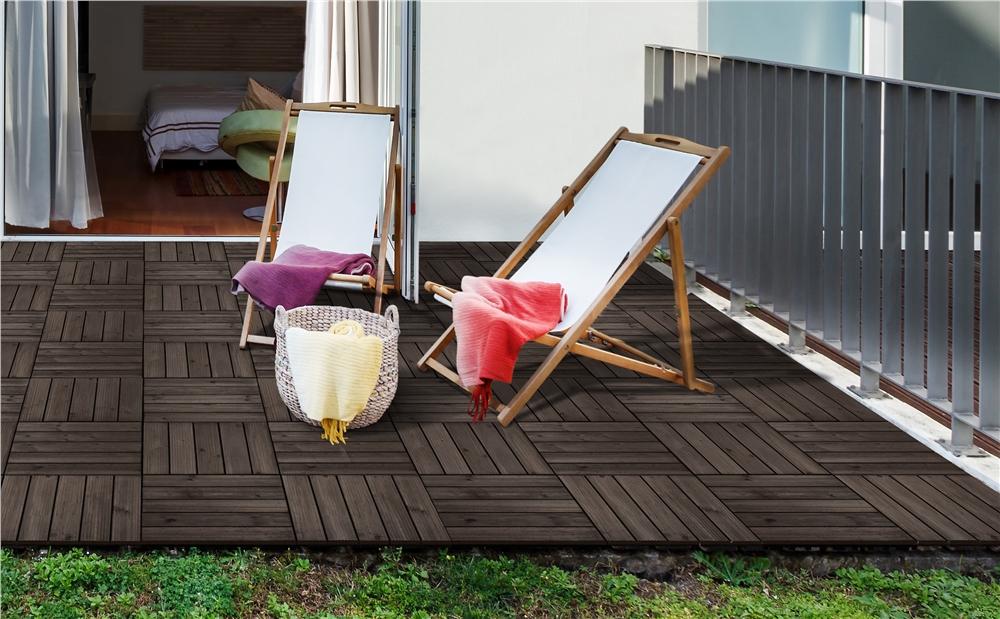 [27 PCS] Yaheetech Interlocking Patio Deck Tiles 12 x 12in Wood Floor Tiles Outdoor Flooring for Patio Garden Deck Poolside