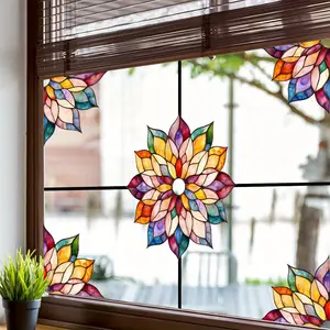 Fully Transparent Seven-Color Flower Glass Stickers for Living Room Bedroom Balcony and Window Decoration Home Decorative Stickers Beautifying and Decorating Door and Window Glass Decorative
