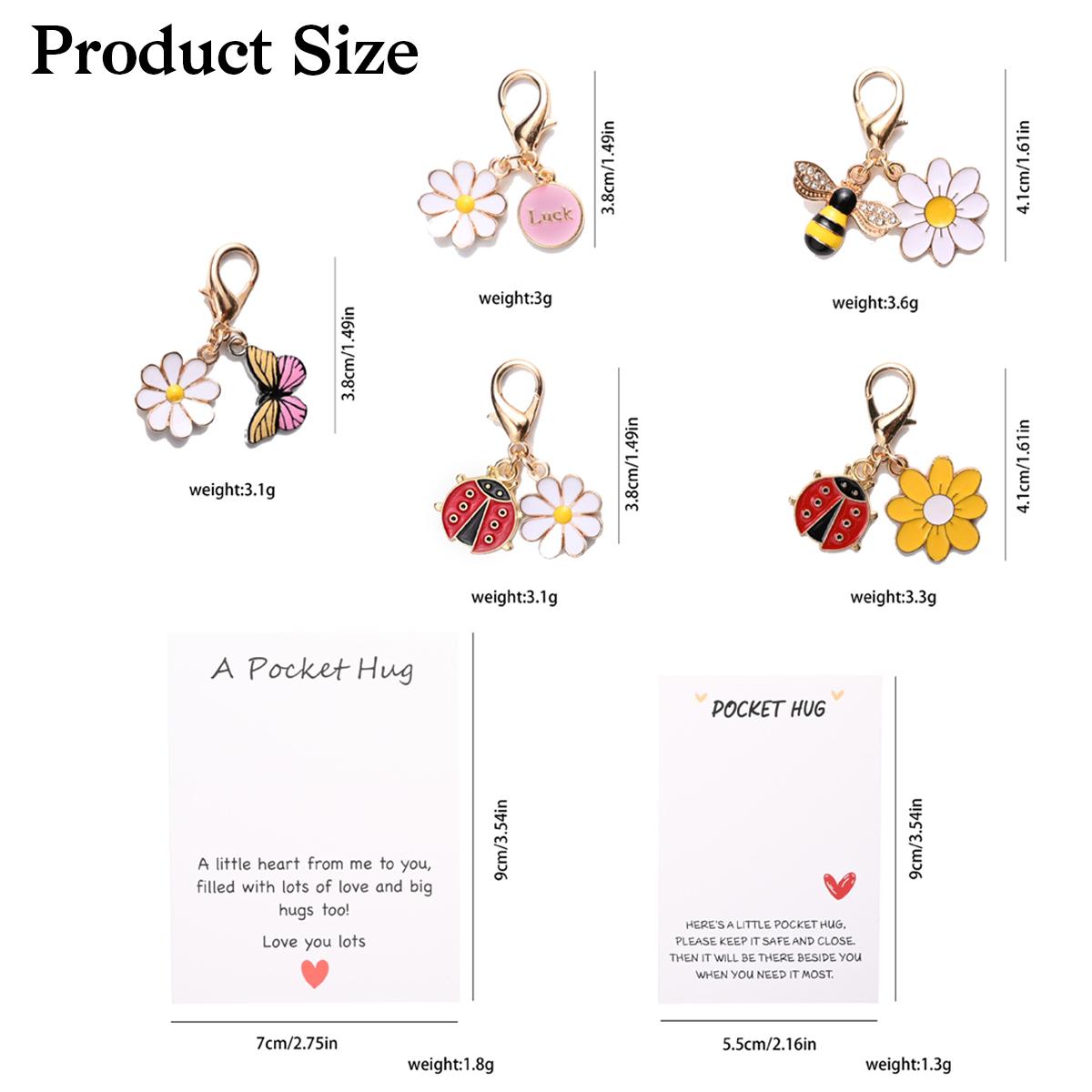 10PCS Pocket Hug Keychain Gift Set with Inspirational Cards – Cute Daisy Bee Butterfly Ladybug Encouragement Gifts for Friends, Family, Kids, Emotional Support Keepsake