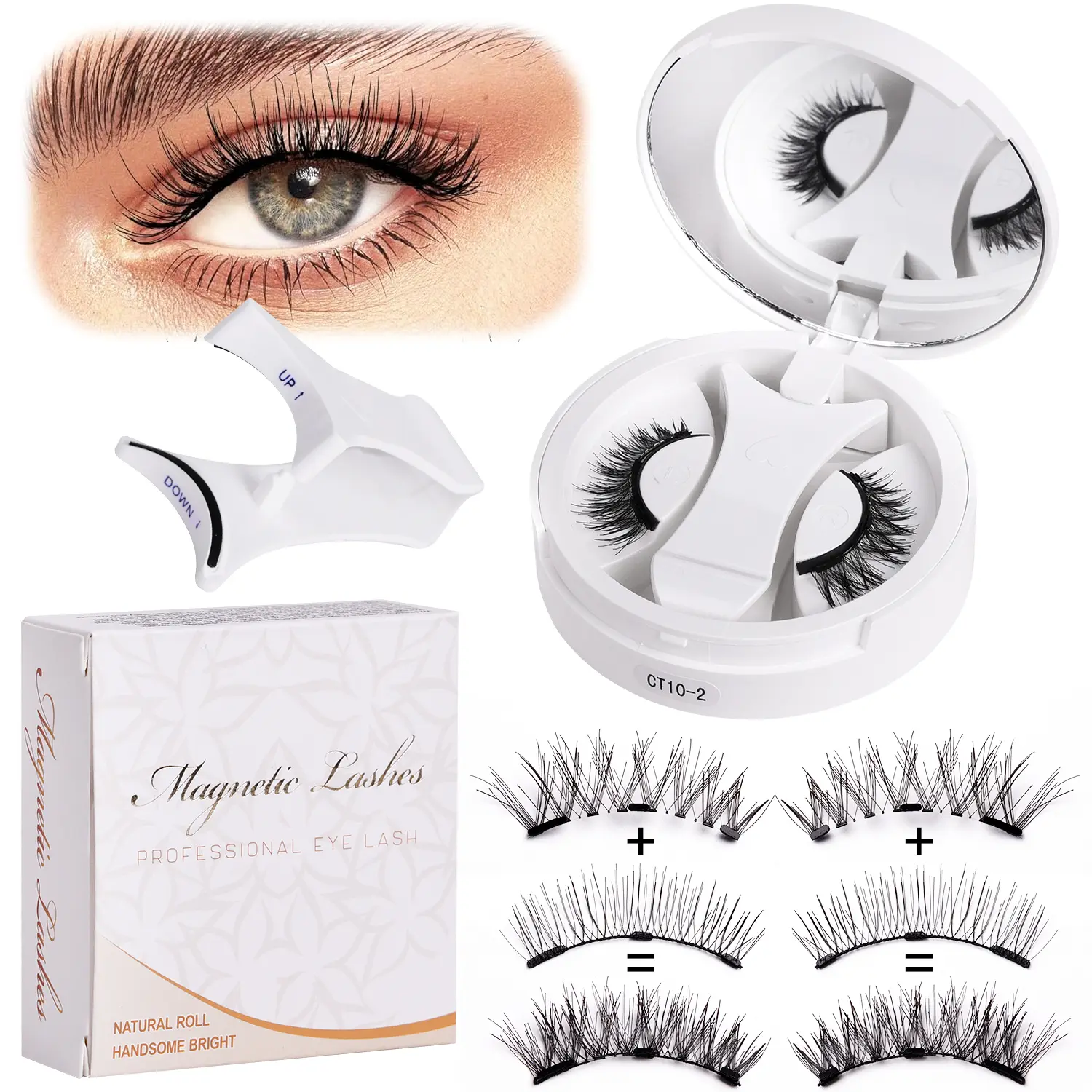 Magnetic False Eyelash Kit for Eyelash Extensions, 1 set of reusable glue-free false eyelashes, natural long, long-lasting and fluffy false eyelashes, natural make-up, easy to use   Soft Magnetic Eyelashes All-in-One Box, Glue-Free, Waterproof