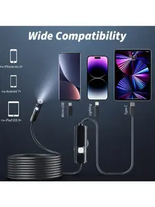 Lighted Endoscope Dual Camera, 1920P HD Endoscope Tool With 8 Adjustable LED Lights, Endoscope With Semi-Rigid Snake Camera, Waterproof 8mm Wide-Angle Inspection Camera,