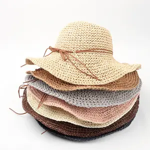 Summer Faux Raffia Wide-Brimmed Straw Hat for Women Korean Style Sun Protection Beach Hat Foldable Spring Summer Versatile Use