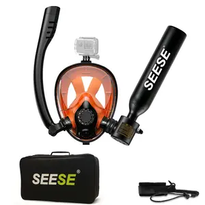 【DealsForYouDays】SEESE Mini Scuba Tank (No Inflatable Device) with Snorkel Mask 0.5L Portable Small Diving Tank with Full Face Diving Mask Reusable DOT Certified Pony Bottle Diving Cylinder Kit
