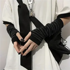 Women's Unisex Fingerless Gloves - Knitted Striped Polyester Decorative Gloves for Weekend Casual |   Hand Wash Only |   Elastic Fit
