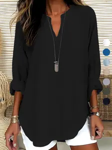 Women's Loose-Fitting Long Sleeve Shirt Blouse, Casual Plain Design, Spring & Fall Fashion, Ladies' Comfortable Top, Perfect for Daily Wear