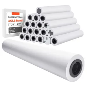 Wide Format Plotter Roll Paper, 24 In X 150 Ft, 20 Rolls CAD Bond Paper, 20 Lb, 2 In Core, Ideal For CAD Drawings, Engineering Plans, GIS Maps, Architectural Designs, Drafting And Large-Format Printing