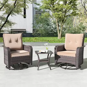 Kullavik 3-Piece Patio Furniture Set (Outdoor Furniture Set) with 4-in Thick Cushions, 360-Degree Swivel Rocking Chairs and Rattan Side Table for Garden, Porch