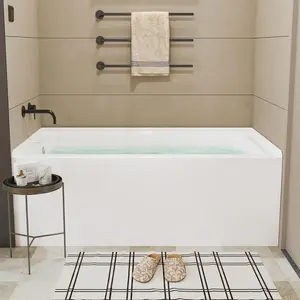 Acrylic Bathtub 60×30 Inch – Left Hand Drain & Overflow, Space-Saving Drop-In Soaking Tub with Skirted Front, Ideal for Apartment or Guest Bathroom