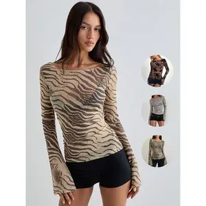 Women’s Fashion Zebra Print Lightweight Loose T-Shirt Top, Casual Spring & Fall Wear, Versatile Ladies’ Clothing