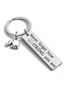 1pc Stainless Steel Inspirational Keychain with "Never Forget How Strong You Are" Engraved Tag & Elephant Charm - Motivational Gift for Men, Women, Teens, Son, Daughter, Best Friend | Casual Accessory | Quality Craftsmanship