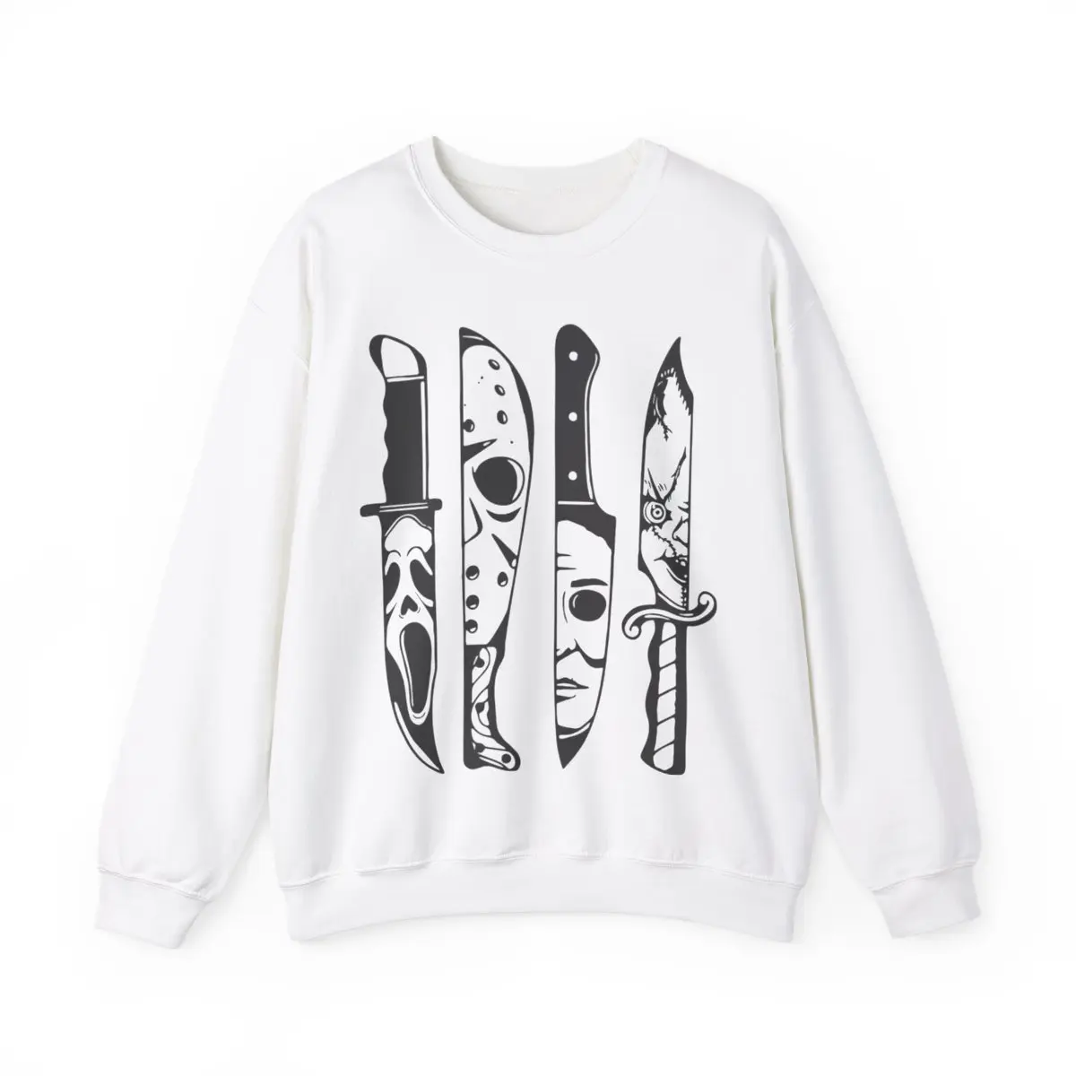 Halloween Knives Crewneck Sweater, Horror Knives Crewneck Sweater, Michael Myers Chucky Scream Jason Crewneck Sweater