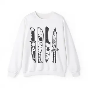 Halloween Knives Crewneck Sweater, Horror Knives Crewneck Sweater, Michael Myers Chucky Scream Jason Crewneck Sweater