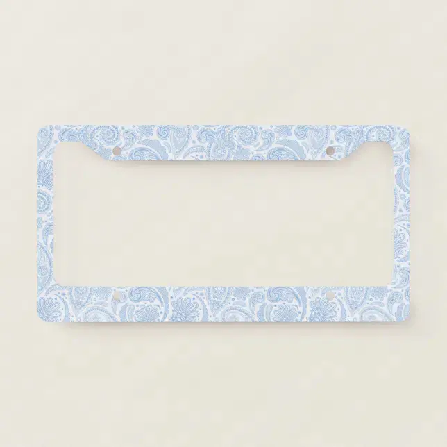 Cute white blue paisley pattern license plate frame