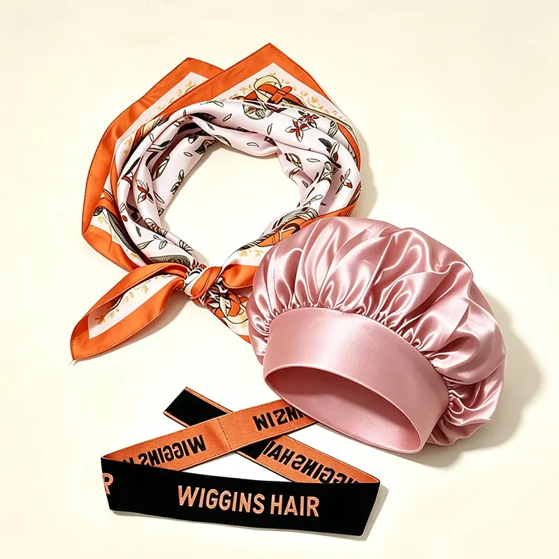 [Free Shipping] Wiggins Hair Gift Set With Silk Bonnet & Elastic Band & Silk Scarf & Clip & Knitted Flower & Brush, Gift For Girls & Women