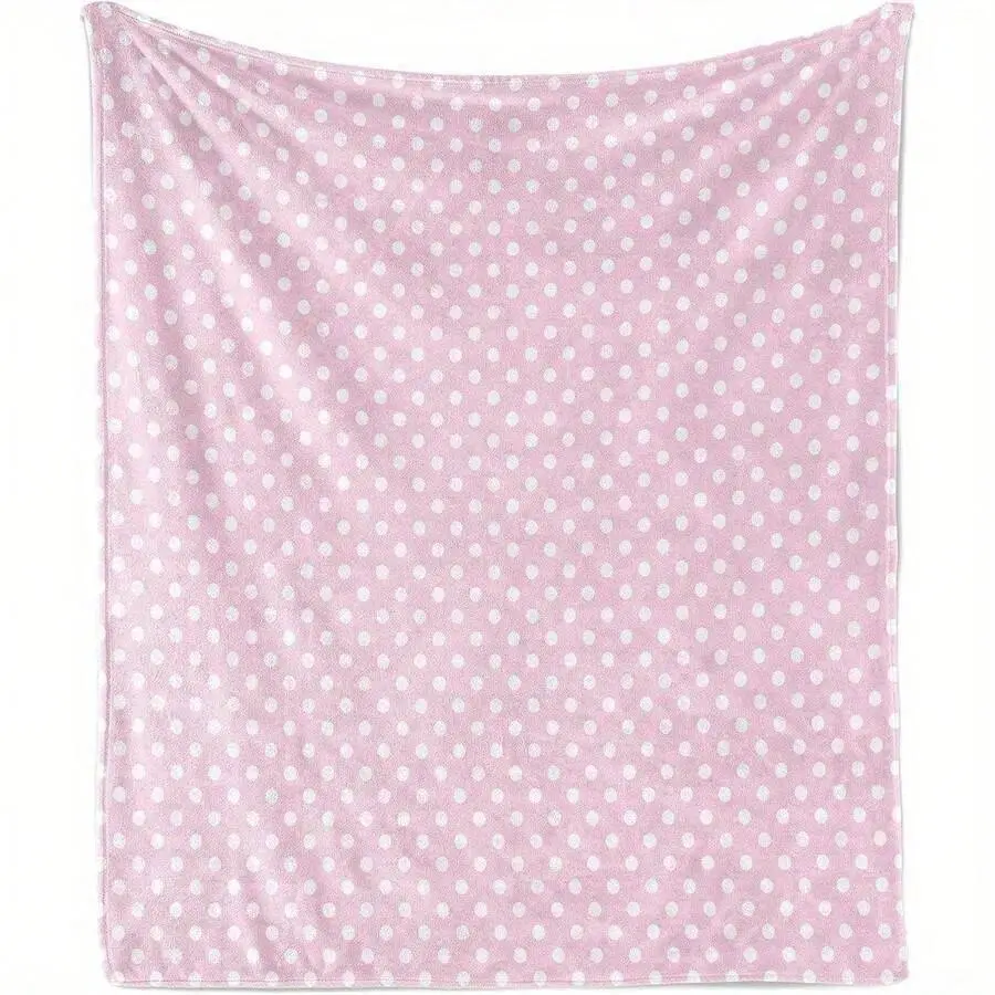 Cozy Pink White Polka Dot Flannel Throw Blanket Soft Warm Vintage Inspired Geometric Design Couch Bed Portable Breathable Lightweight Skin Friendly Coquette Aesthetic Room Decor