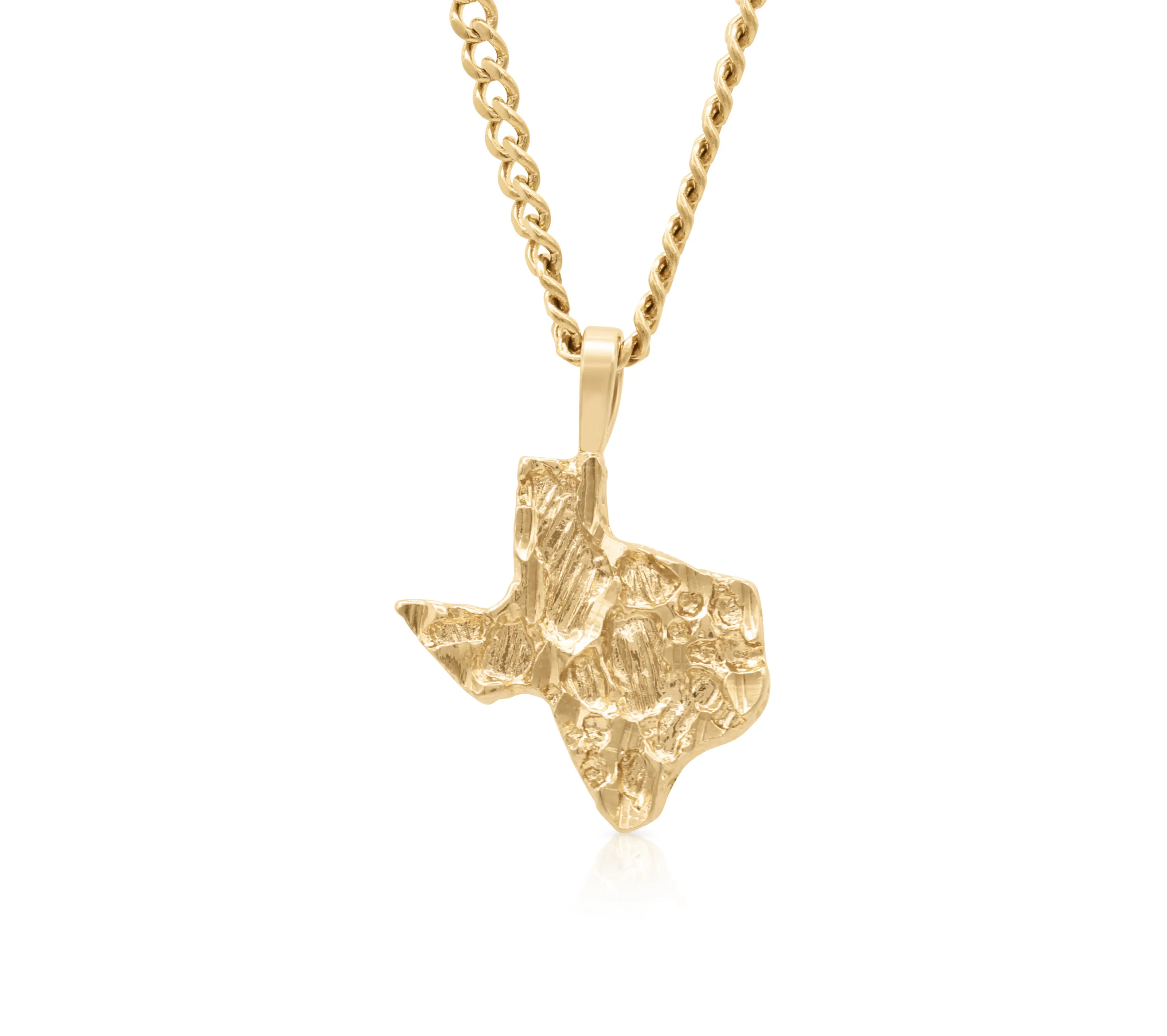 Gold Nugget Texas Necklace with 1mm Curb Chain 14k Heavy Plated Gold Unisex Jewelry for Men & Women